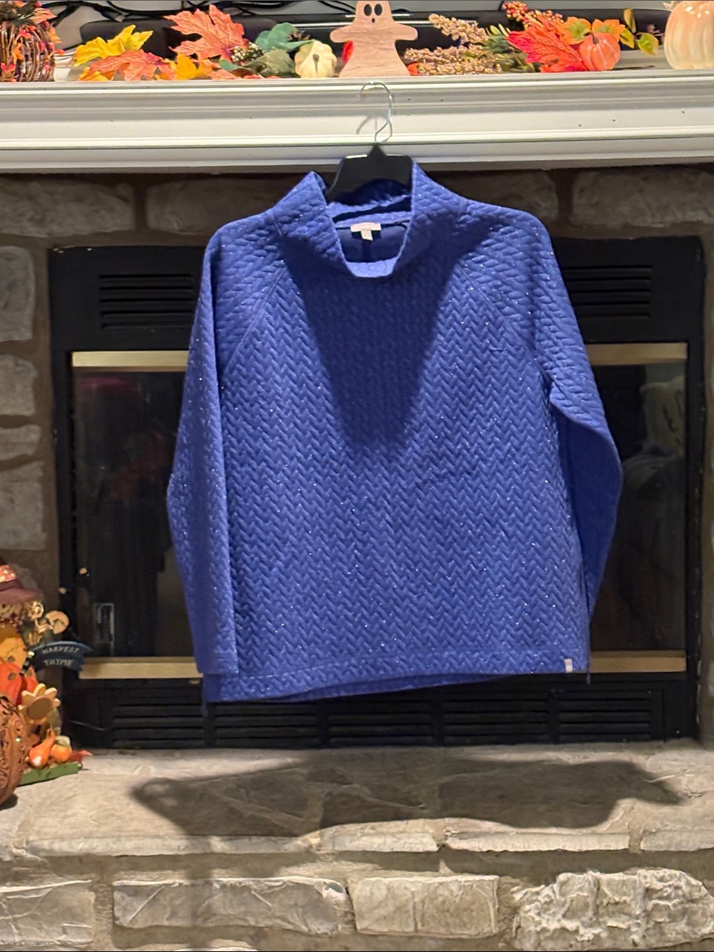 Talbots Quilted Mock Turtleneck Sweater in Royal Blue